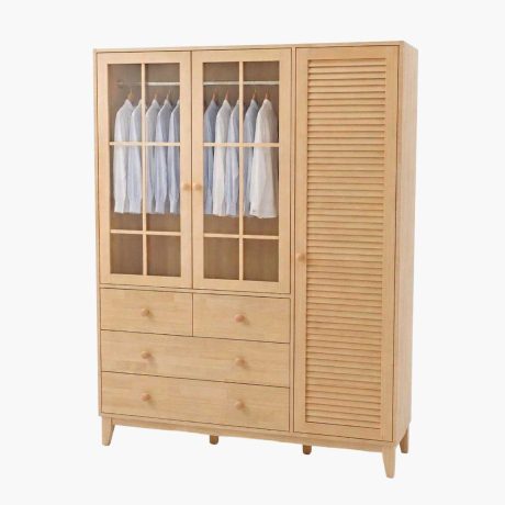 3 Kapaklı Camlı Ayaklı Kulplu Dolap