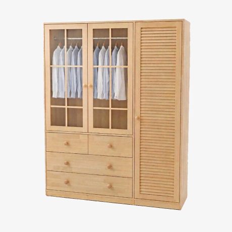 3 Kapaklı Camlı Ayaksız Kulplu Dolap