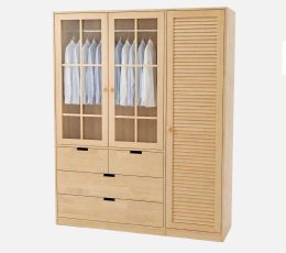 3 Kapaklı Camlı Ayaksız Oyuklu Dolap